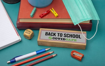 School items and sign saying 