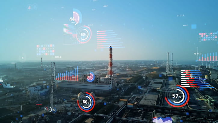 graphic showing how artificial intelligence can be used for more efficient operations in the manufacturing industry by analyzing historical data to take readings of environmental and traditional maintenance methods